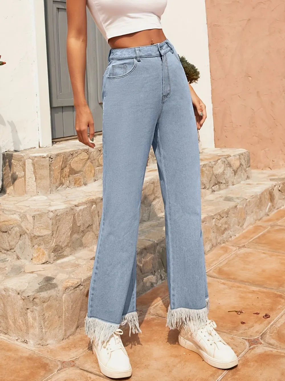 Versatile straight leg casual slightly flared denim pants long pants