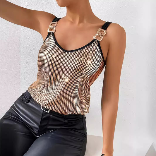 Summer Sequined Suspender Chain Vest Top Women's Clothing