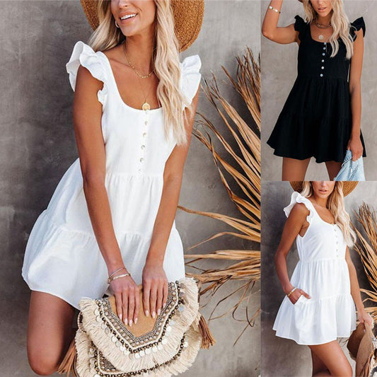 Solid Color Short Sleeve Backless Jumpsuit