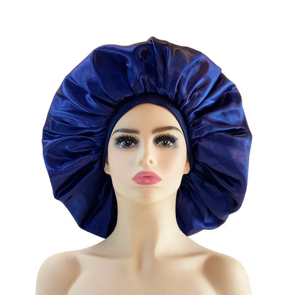 New Women Oversized Silky Hair Soft Elegant Bonnet Solid Color Satin Bonnet Sleeping Night Cap Elastic Shower Bath Hats
