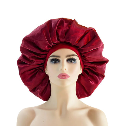 New Women Oversized Silky Hair Soft Elegant Bonnet Solid Color Satin Bonnet Sleeping Night Cap Elastic Shower Bath Hats