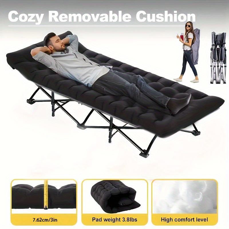 Black Heavy Duty Foldable Camp Cot With Storage Bag - Portable For Travel, Home Office & RV Trips