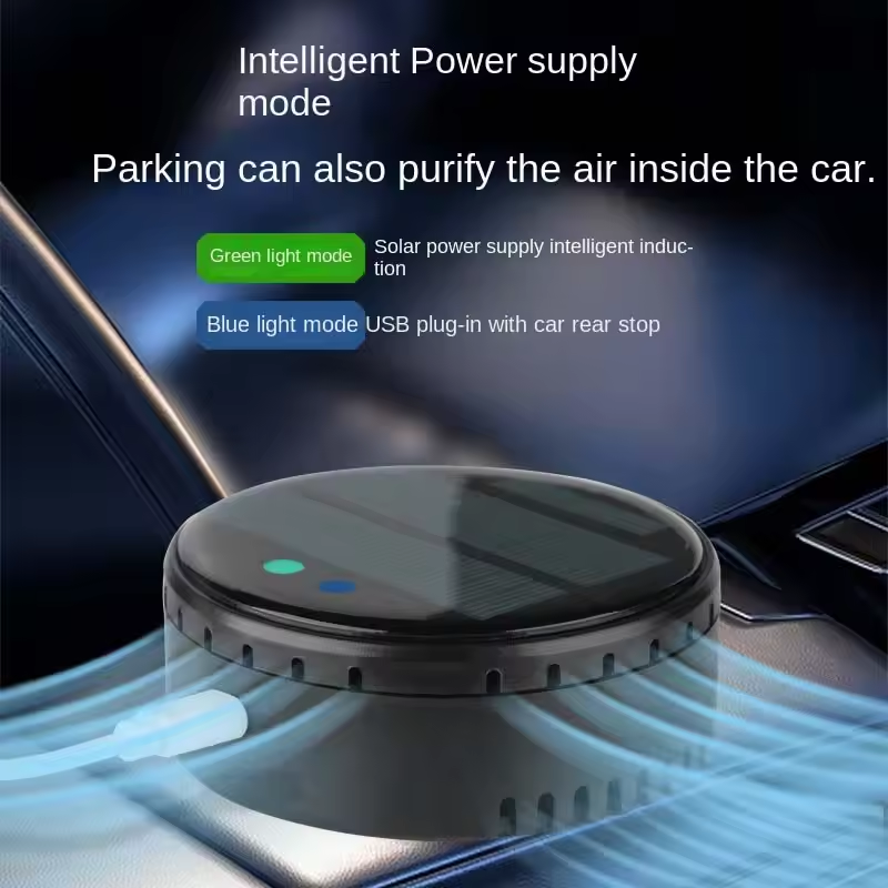 Air purifier for both home and car use solar powered negative ion formaldehyde and odor removal disinfection and purification device