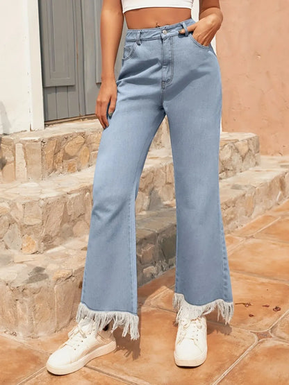 Versatile straight leg casual slightly flared denim pants long pants