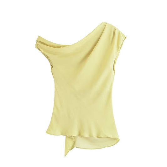 Asymmetric sleeveless pleated T-shirt top