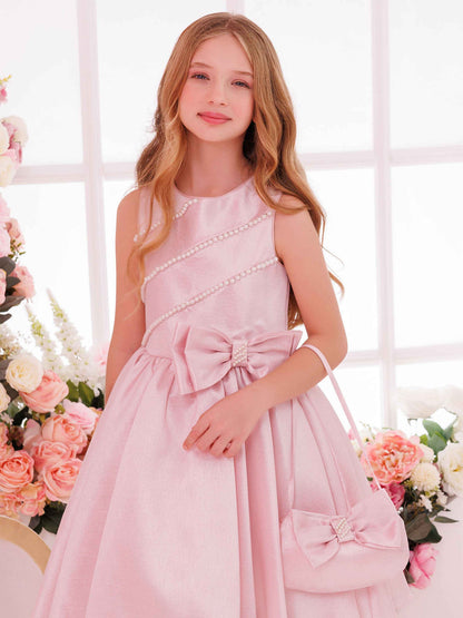 Dress & Fleur Girls Satin Dress with Matching Bag in Pink