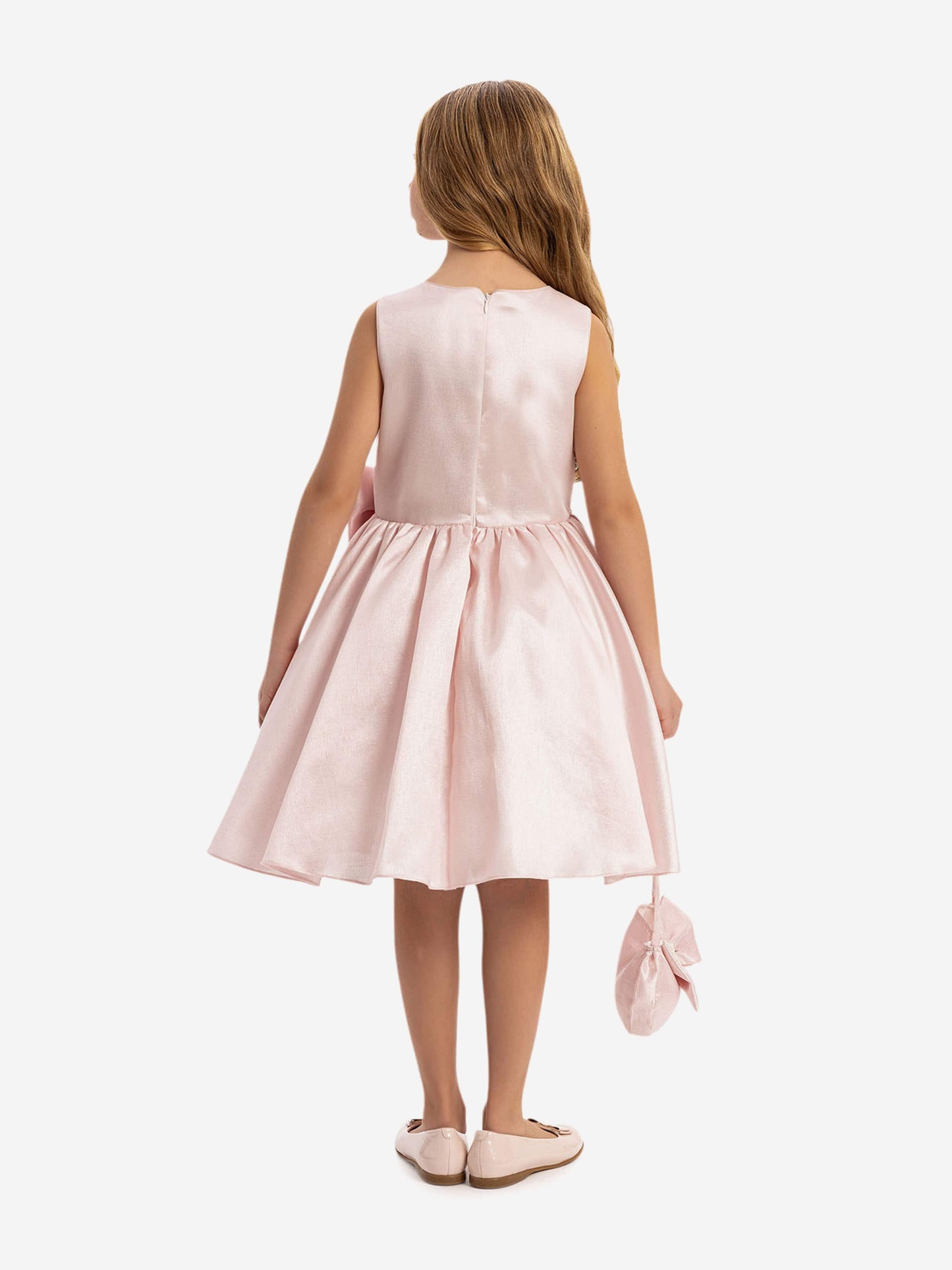 Dress & Fleur Girls Satin Dress with Matching Bag in Pink