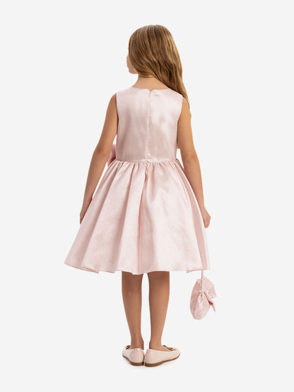 Dress & Fleur Girls Satin Dress with Matching Bag in Pink