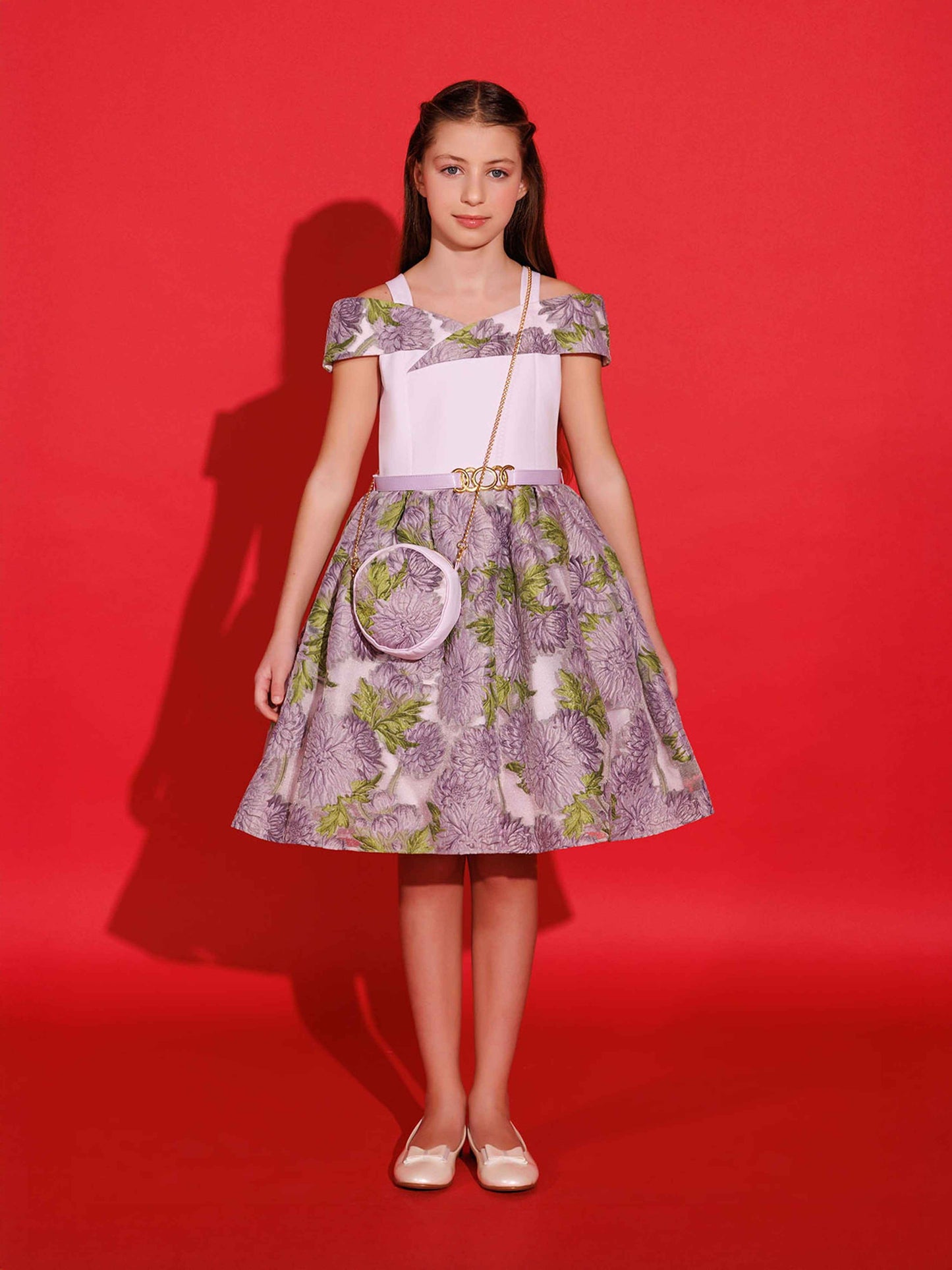 Dress & Fleur Girls Jacquard Dress with Bag in Purple