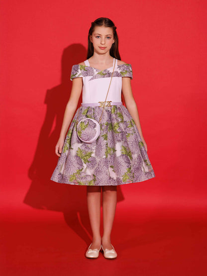 Dress & Fleur Girls Jacquard Dress with Bag in Purple