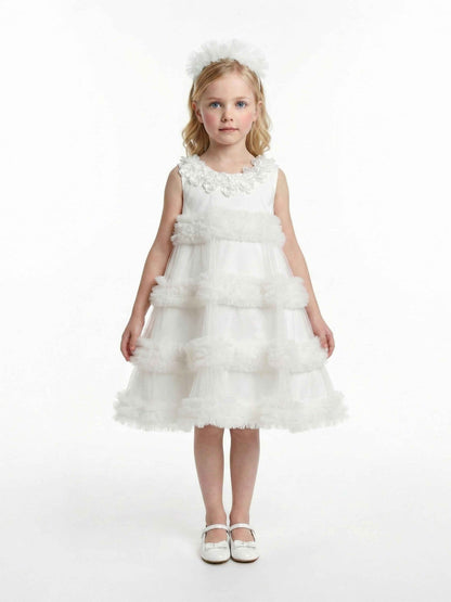 Dress & Fleur Girls Occasion Dress with Headband in Ivory