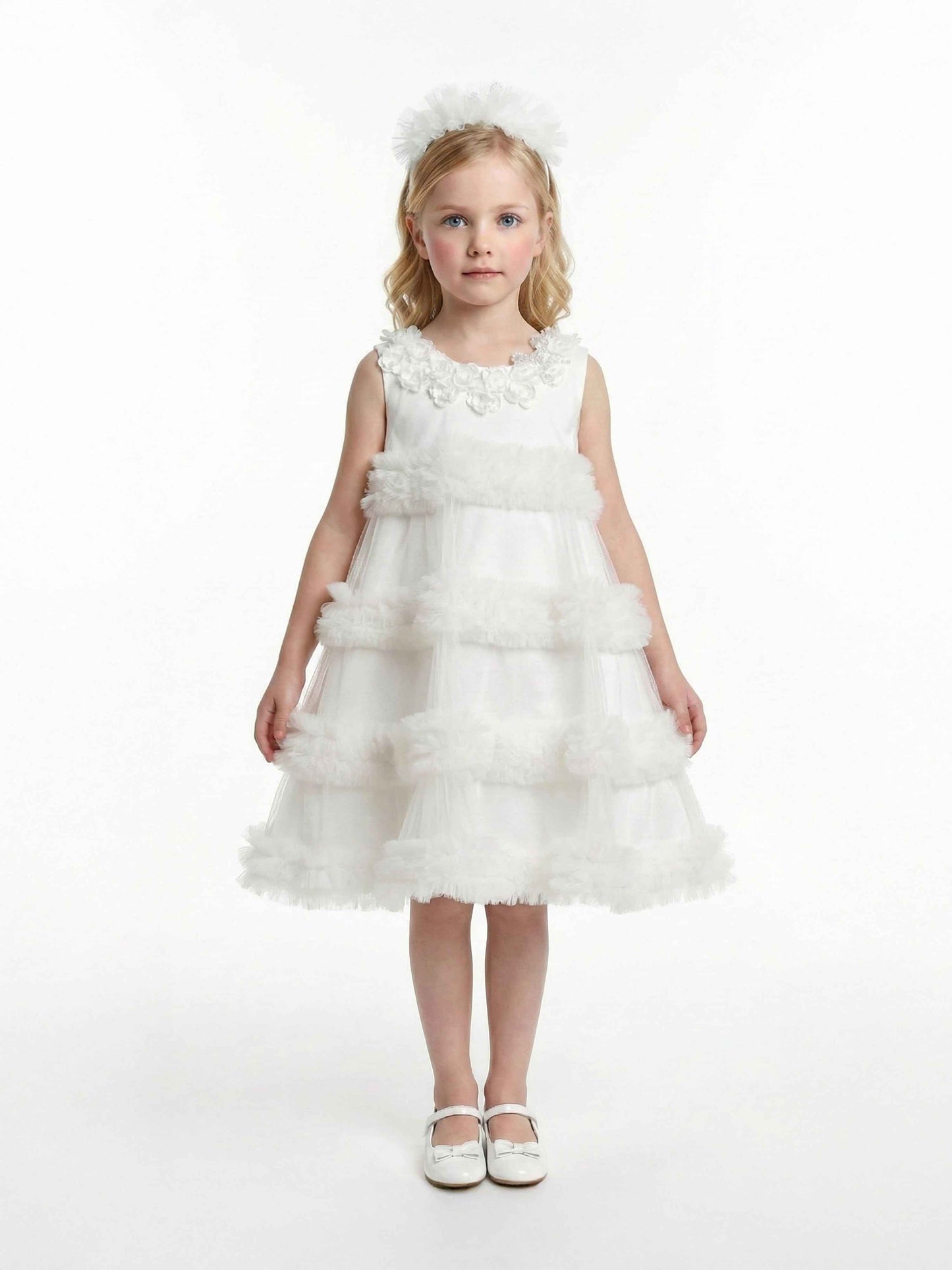 Dress & Fleur Girls Occasion Dress with Headband in Ivory