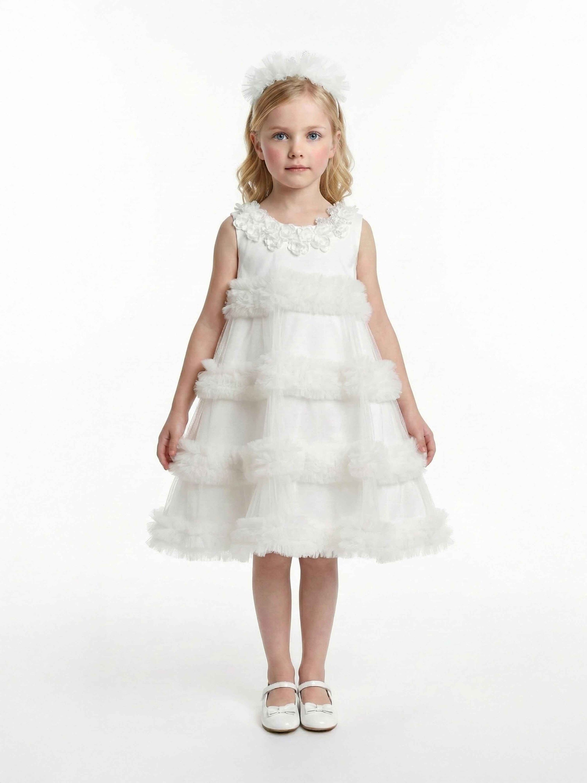 Dress & Fleur Girls Occasion Dress with Headband in Ivory