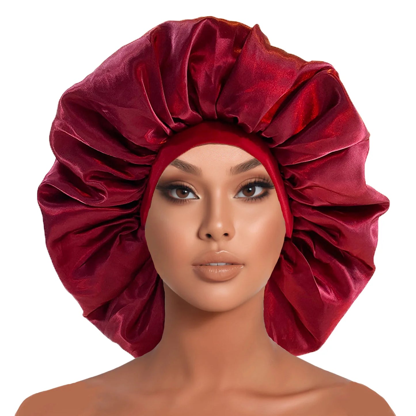 New Women Oversized Silky Hair Soft Elegant Bonnet Solid Color Satin Bonnet Sleeping Night Cap Elastic Shower Bath Hats