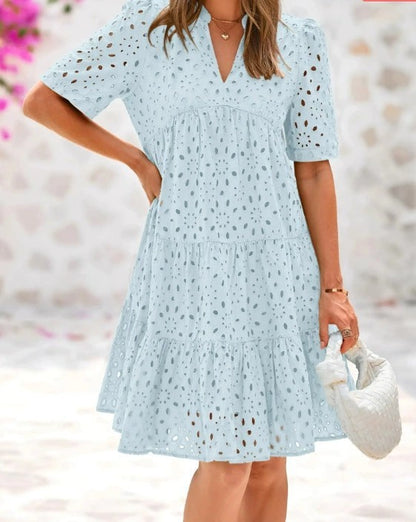 V-neck Hollow Lace Dress High-grade